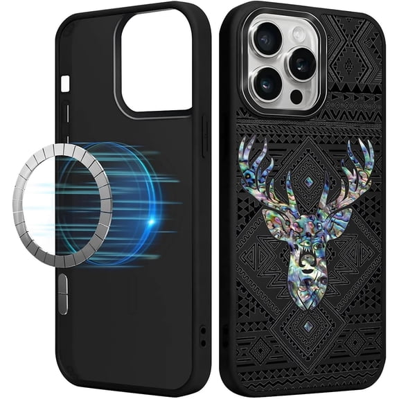 Magnetic Case for iPhone 14 Pro Max, Compatible with Magsafe, Military-Grade TPU Protection with Shock-Absorbing Edges, Slim Anti-Drop Cover Case for iPhone 14 Pro Max -Geometric Deer Mandala