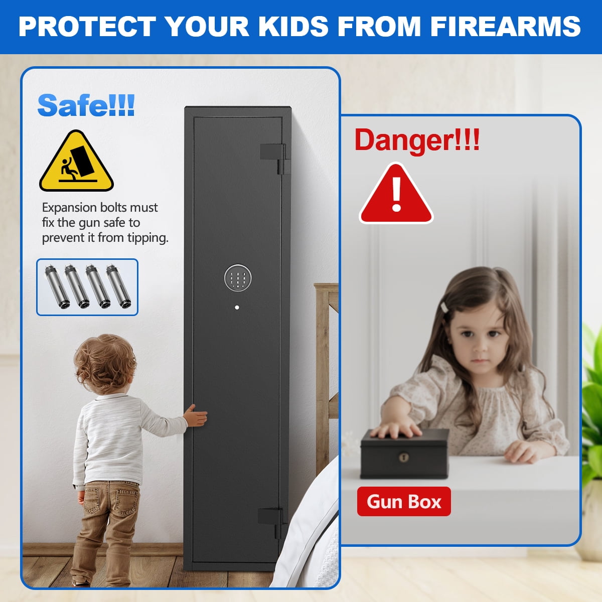 BESAFETY 2-4 Long Gun Safes, Gun Cabinets for Home Storage of Rifle and Pistols, Quick Access Rifle Safe with Alarm System & Gun Racks