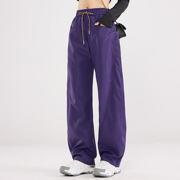 PiGOGI Women's Waterproof Windproof Outdoor Pants - High Waisted Hiking Trousers with Pockets, Lightweight Comfortable Sports Pants Purple XL