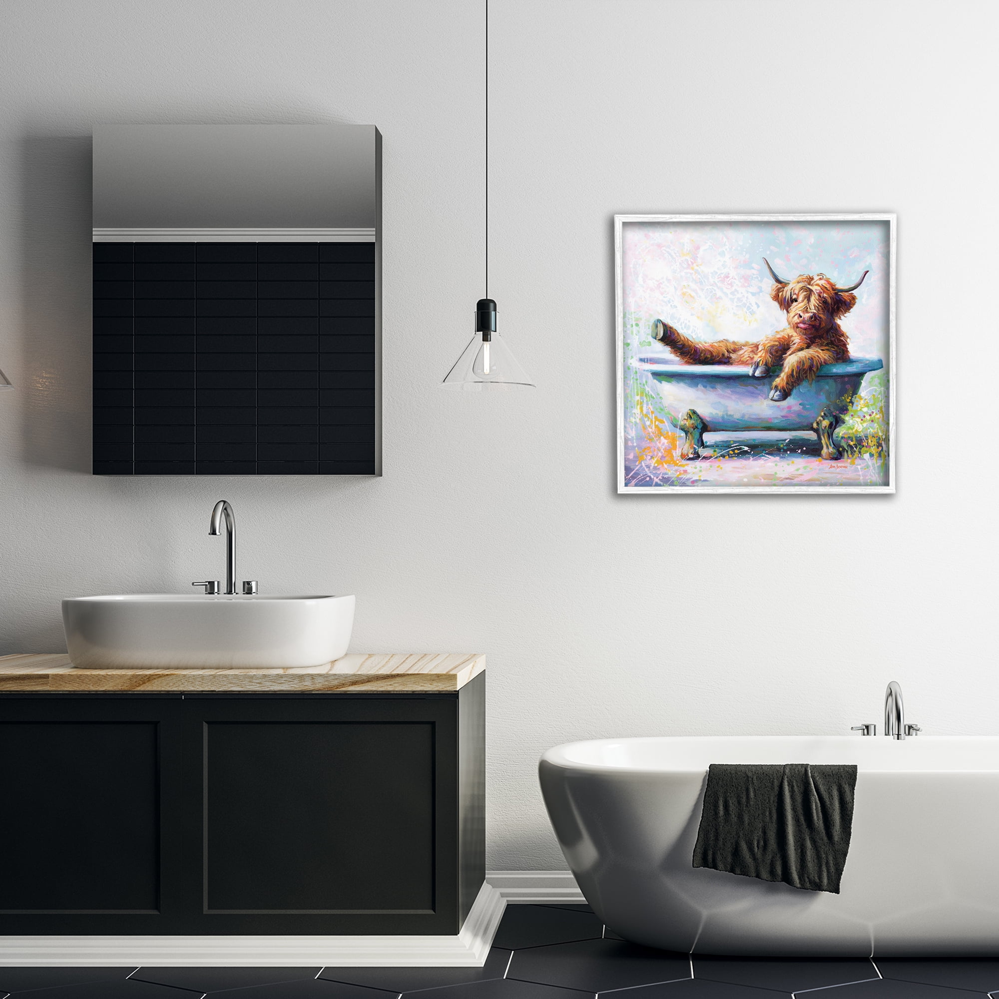 Stupell Industries Splashing Baby Cow Typography Painting White Framed Art Print Wall Art, 24 x 24