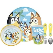 5-Piece Dinnerware Set, Forest Friends - Durable Plastic & Stainless Steel - Includes Water Bottle, 8-Inch Plate, 6-Inch Bowl, Fork & Spoon - Suitable for Kids Ages 3+