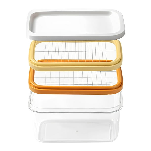 Plato Cortador Mantequilla Con Caja Recipiente Plástico Tapa (450 G) Amarillo