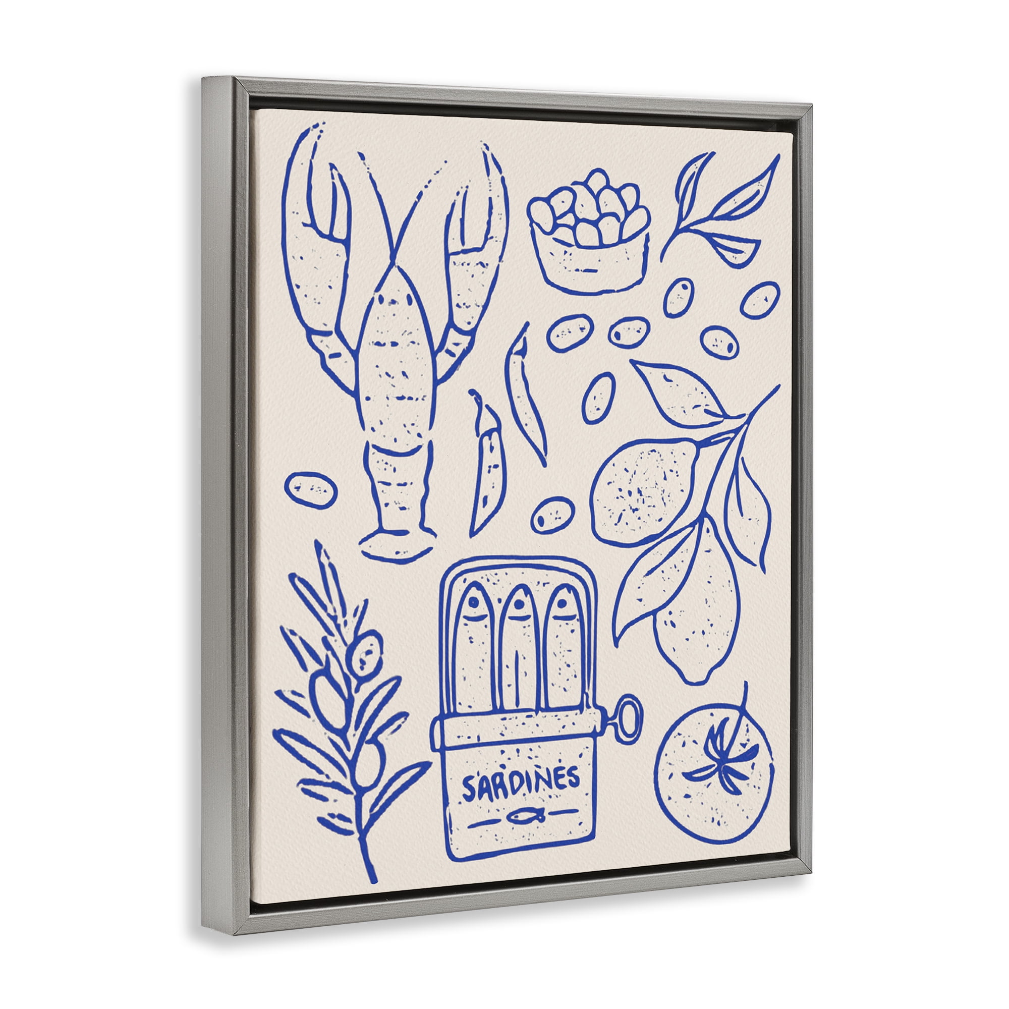 Stupell Industries Seafood & Herbs Simplicity Gray Framed Floater Canvas Wall Art, design by Camila Juncos