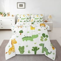 jejeloiu Cute Cartoon dinosaur Bedding Comforter Set,Zoo Animal Giraffe Twin Comforter Sets,Tropical Desert Plant Cactus Bedding Set For Kids Boys,Super Cozy Room Decor Reversible,2-Piece