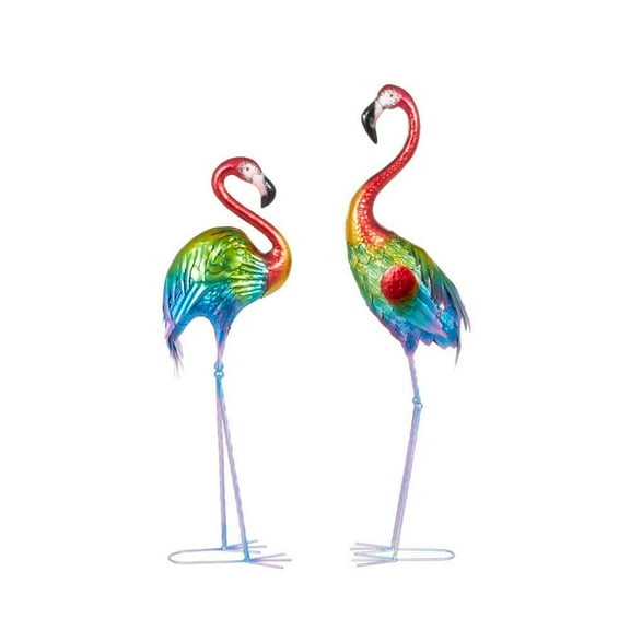 44 in. Oversized Metal Tall Textured Rainbow Flamingo Garden Sculpture (2-Pack)