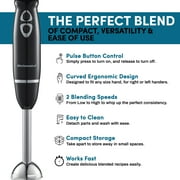 Elite Gourmet 2-Speed 500W Hand Blender with Detachable Wand, Black & Stainless Steel