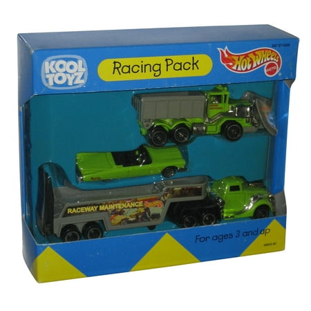 Hot Wheels Kool Toyz Green Long Hauler Racing Pack Toy Set - (Track Scraper / Raceway