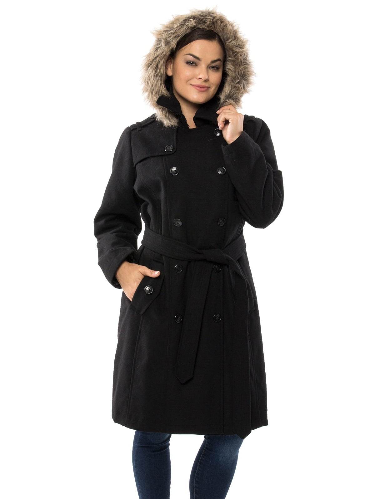 Alpine Swiss Womens Parka Trench Pea Coat Belt Jacket Fur Hood Reg & Plus Sizes by