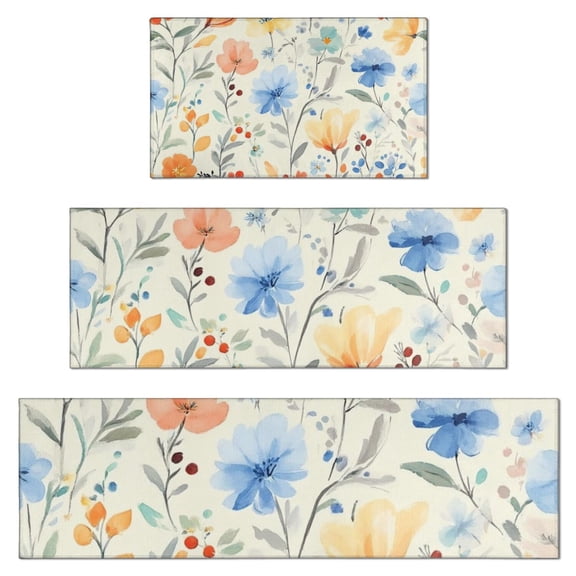 Pioneer Flower Floral Print Pattern Kitchen Rugs Sets Of 3,Kitchen Runner Rugs Non Skid Washable,Decorative Kitchen Floor Mats for Kitchen,Sink,Laundry,17"x30" 17"x47" 17"x59"
