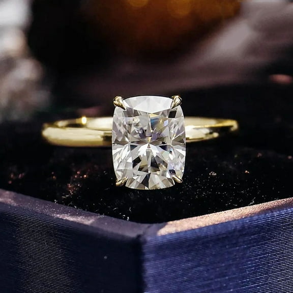 solitaire jewels 3CT Elongated Cushion Moissanite Hidden Halo Engagement Ring For Women, 14K Yellow Gold