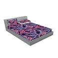 thumbnail image 2 of Floral Fitted Sheet & Pillow Sham Set, Contemporary Art Theme Watercolor Effect Exotic Leaf Pattern Print, Decorative Printed 3 Piece Bedding Decor, Full, Plum Dark Maroon Sky Blue, by Ambesonne, 2 of 2