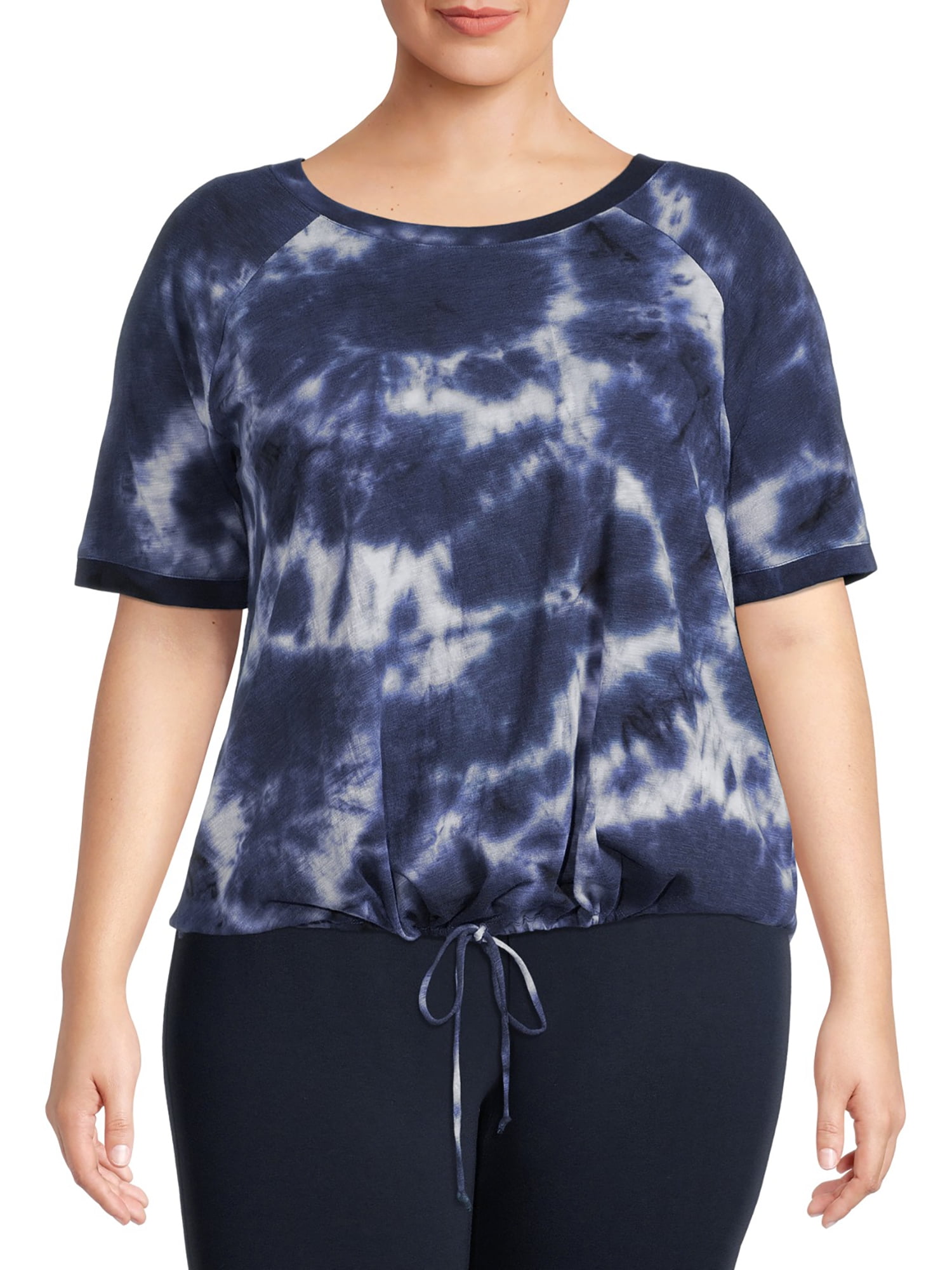 Terra & Sky Women's Plus Size Short Sleeve Raglan Drawcord TShirt