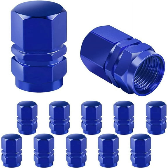 Car Tire Valve Stem Cap, 12 Pcs Wheel Valve Covers, Leak-Proof Air Caps Cover, Airtight Aluminum Alloy Hexagon Shape Tyre Accessory, Universal for Auto, Truck, SUV, Motorcycle, Bike (Blue)