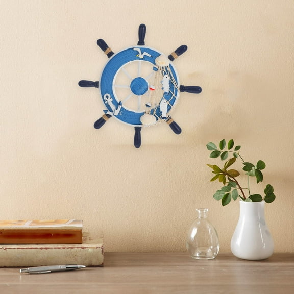 FRCOLOR Nautical Wall Decor Blue Round Ship Anchor Wall Decoration for Beach Themed Rooms 1Pack