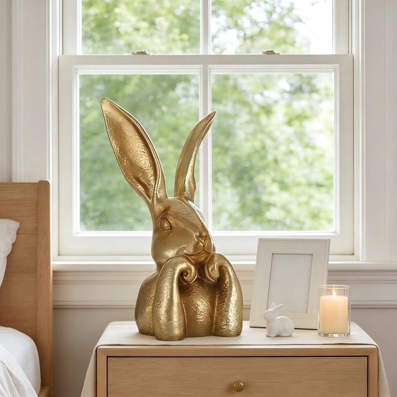 Easter Decor! Golden Bunny Figurine Decorative Easter Statue Ornament Animal Sculpture Home Table Decor
