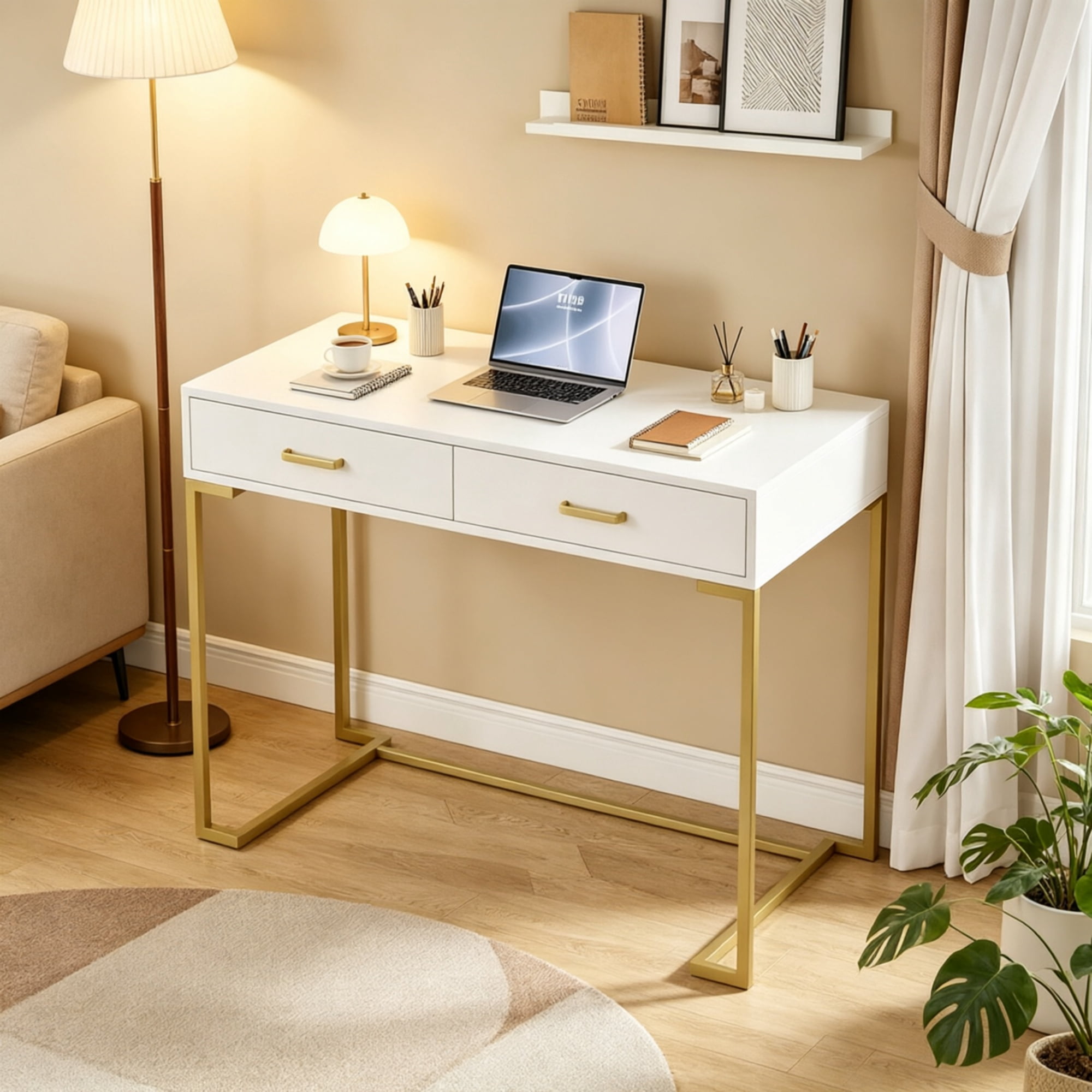 39" Wooden Computer Desk with Drawers, Modern Writing & Study Desk