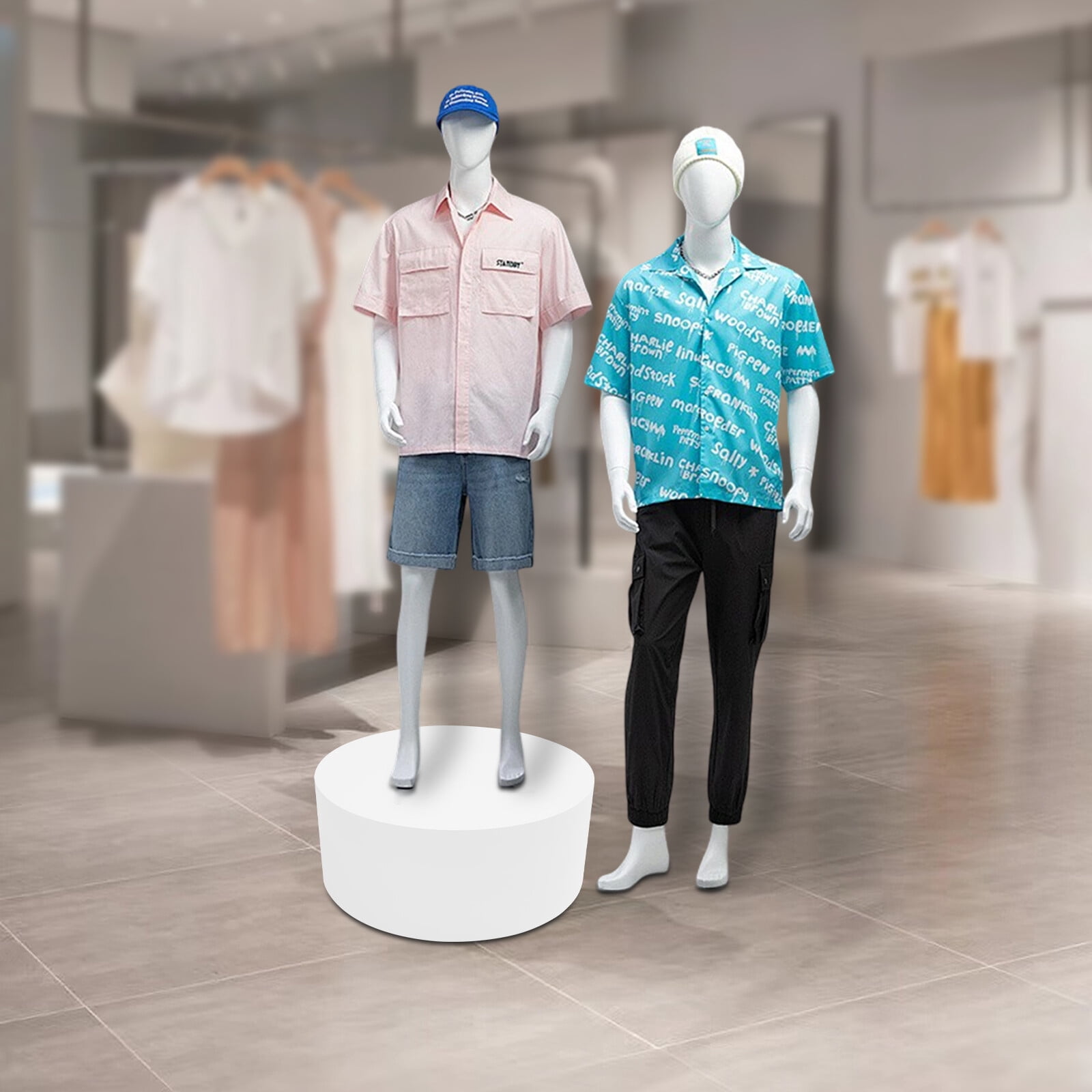 White Round Display Stand 19.7x7.9in 220.46lbs Load Iron No Assembly Freestanding Mannequin Sculpture Holder