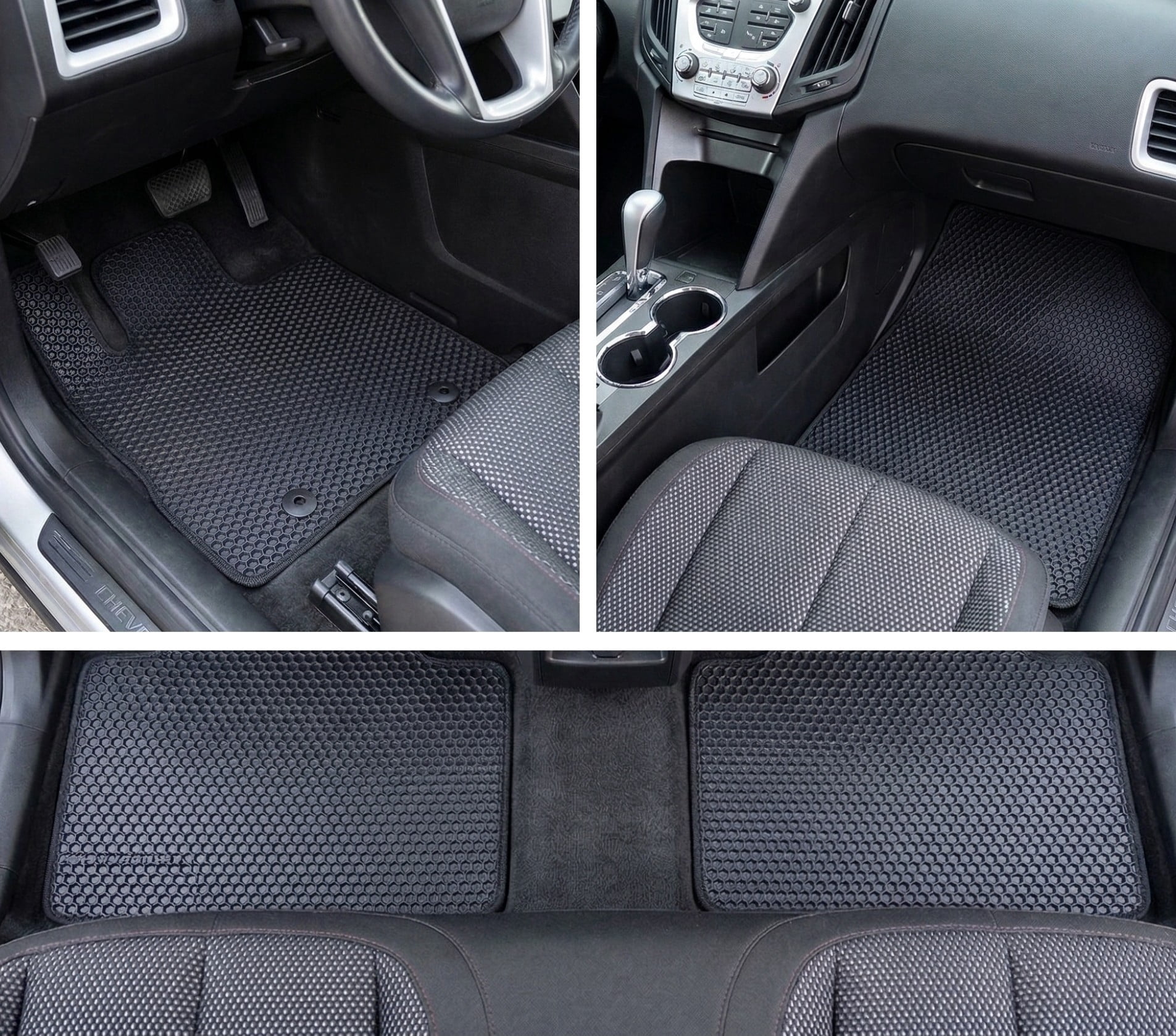 All Weather Floor Mats for 2010 to 2017 Chevrolet Equinox and GMC Terrain, Front and Rear, Honeycomb Design