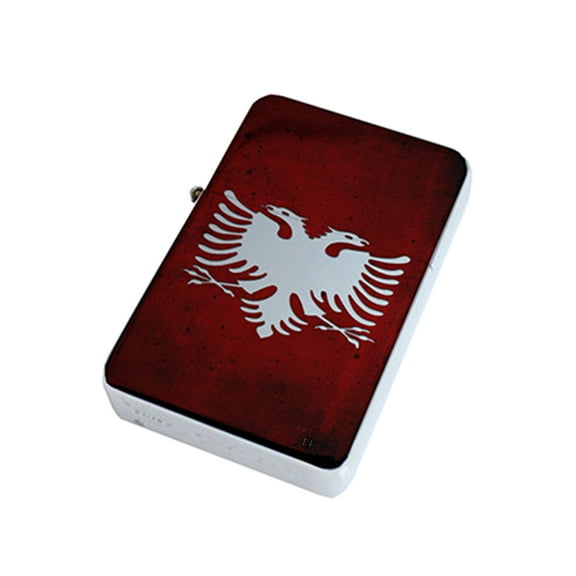 KuzmarK Silver Windproof Flip Top Lighter -  Albanian Flag