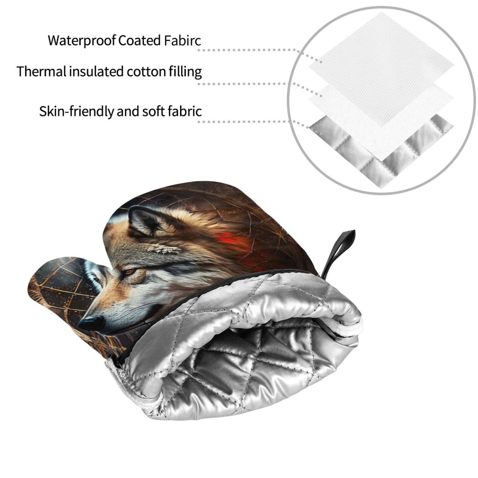 Dream Wolf Feather Art 4Pcs Oven Mitts and Pot Holders Sets Oven Kitchen Gloves Hot Pads for Cooking BBQ Baking Grilling