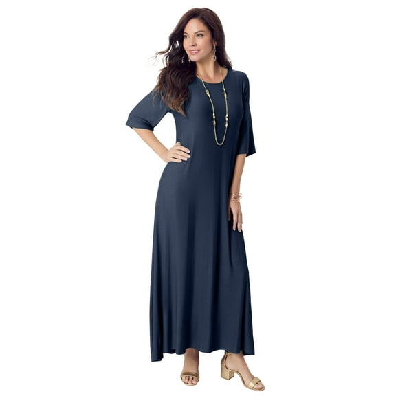 Roaman's Women's Plus Size Stretch Knit High Low Short Sleeve Maxi Dress
