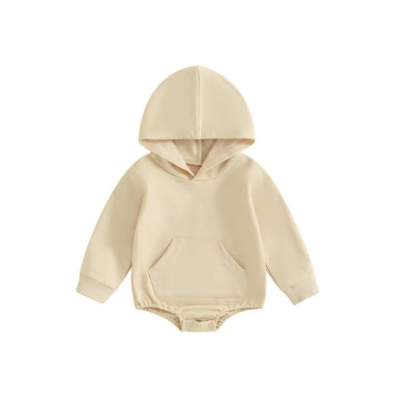 

CIYCuIT Newborn Baby Boy Girl Hooded Romper 3M 6M 12M 18M 24M Solid Color Long Sleeve Front Pocket Bodysuit Infant Toddler Hood Jumpsuit Casual Clothes