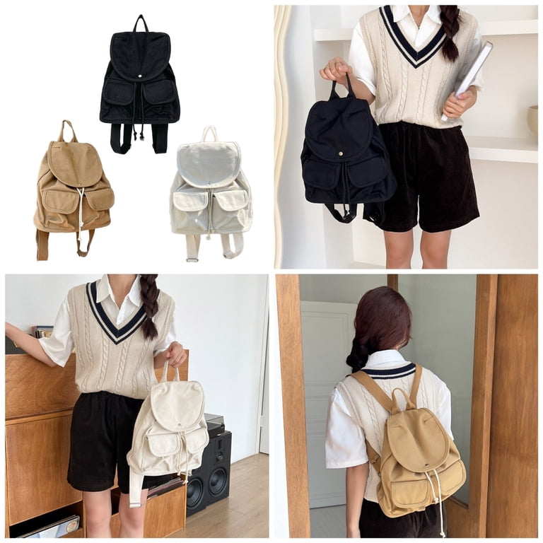 Aurgiarme Casual Womens Canvas Backpack Stylish Korean Flap  display picture 2