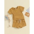 thumbnail image 3 of CIYCuIT Toddler Baby Boys Summer 2Pcs Outfits Short Sleeve Pocket T-Shirt Tops Casual Elastic Waist Shorts 6M 12M 18M  24M 3T Infant Loose Solid Color Short Pants Sets, 3 of 9
