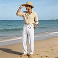 thumbnail image 6 of Uwinwear Mens Linen Beach Pants Casual Summer Stylish Straight Leg Trousers Lightweight Loose Fit Travel Pants With Pockets,White,XXXL, 6 of 7