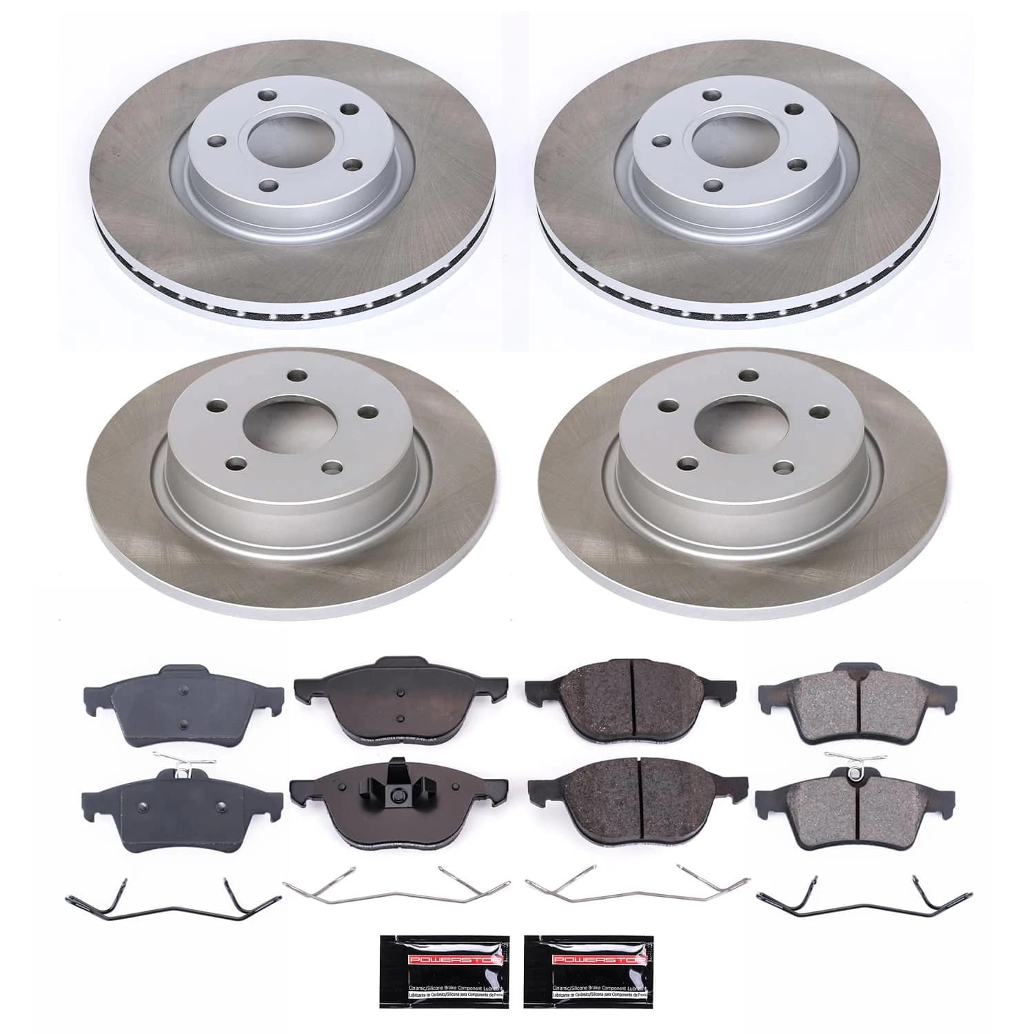 PowerStop Front and Rear Semi-Coated Rotor and Low-Dust Ceramic Brake Pad Kit SC6477