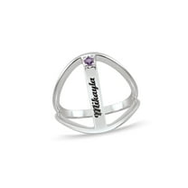 Personalized Engravable Bar Birthstone Ring in Sterling Silver by Jewlster