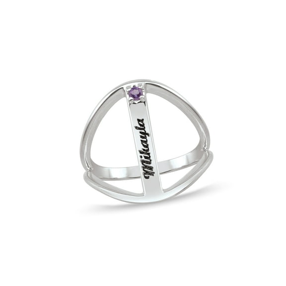 Personalized Engravable Bar Birthstone Ring in Sterling Silver by Jewlster