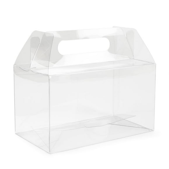 ClearBags Boîte à Poignée Transparente 25 Unités Taille: 7” x 4” x 4” Fermeture Sécurisée, Boîte Cadeau pour Mariages, Cadeaux de Fête, Emballage Alimentaire, Cupcakes