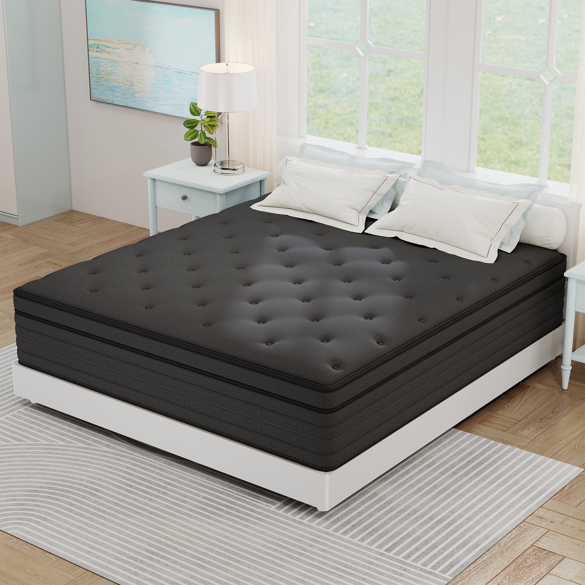 Kviwasha 12 inch Queen Mattress in a Box, Hybrid Gel Memory Foam with Individually Wrapped Pocket Coils, Medium Firm, Pressure Relief, Cooling Sleep Support for Adult