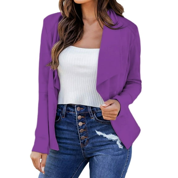 Womens Casual Long Sleeve Blazers Solid Color Knit Work Office Open Front Jacket Lightweight Business Loose Cardigans
