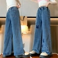 thumbnail image 4 of TOOYOU Girls Jeans Demin Pants Casual Spring Summer Denim Cute Bunny Head Tape Straight Leg Pant Kids Baggy Vintage Slim Jean With Pocket Classics Wide-Leg Pants Versatile Size 3-4 Years Blue, 4 of 4
