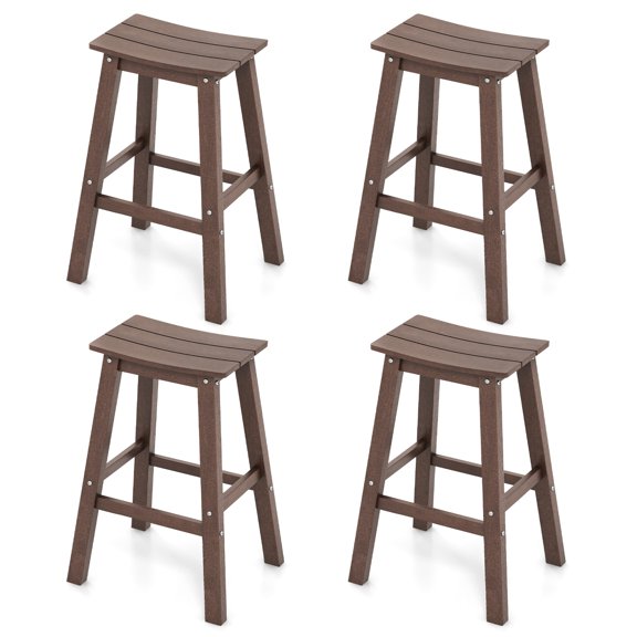 Gymax 2 PCS 29'' Patio Bar Stool Armless Saddle Stools w/ Curved Seat & Footrests Brown