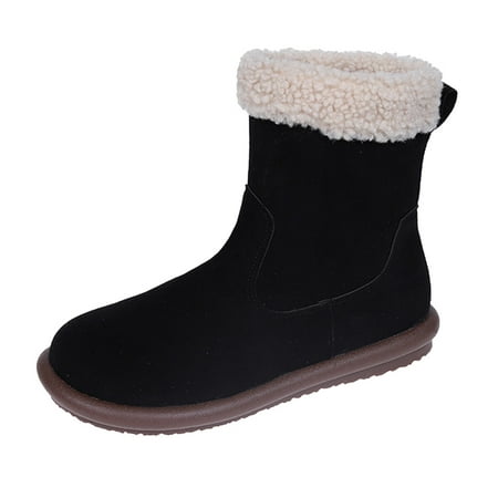 

GNEIKDEING Winter Snow Boots Side Zipper Plush Round Toe Short Boots Warm Cotton Boots For Women Gift on Clearance