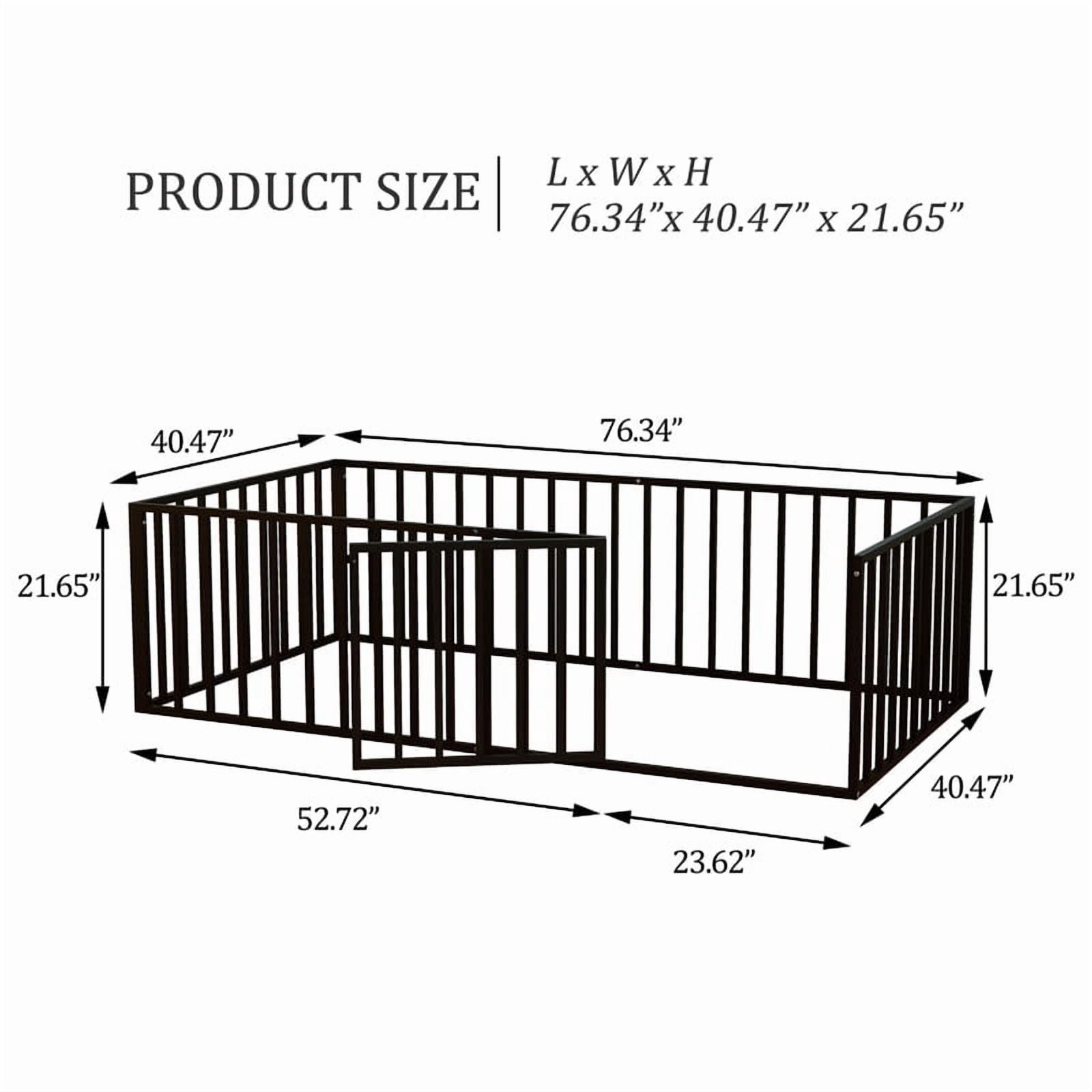 avobird Twin Size Montessori Floor Bed for Kids with Fence & Door, Heavy-Duty Metal Frame, Low-Profile Guardrails, Safe Play-Sleep Zone, No Box Spring Needed, Black