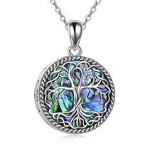 Ashes Necklace for Women Sterling Silver Tree of Life Urn Abalone Shell Cremation Necklace Jewelry for Human Men Pets Ashes(tree of life)