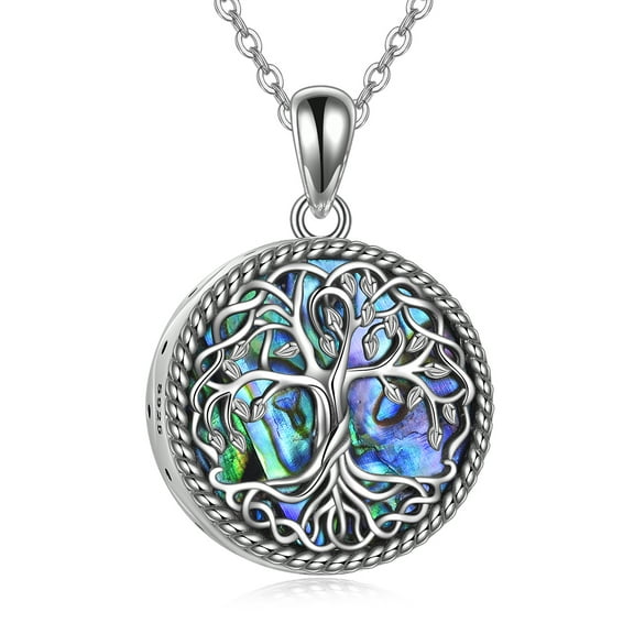Ashes Necklace for Women Sterling Silver Tree of Life Urn Abalone Shell Cremation Necklace Jewelry for Human Men Pets Ashes(tree of life)