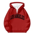 thumbnail image 3 of MHFRRA Sudadera con Capucha y Cremallera de Un Cuarto con Estampado de Letras, Suave y Cómoda, para Uso Informal, Sudadera Deportiva Ligera Rojo, 3 of 3