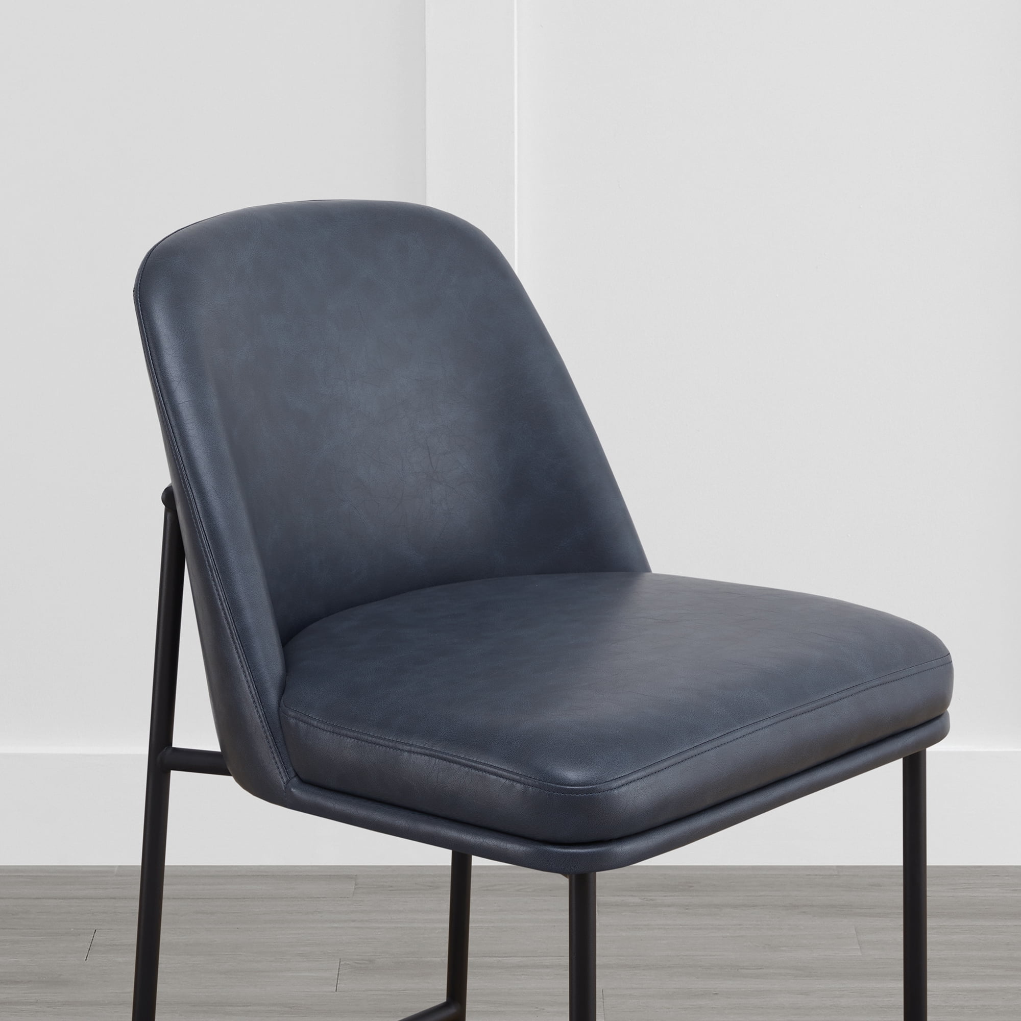 Spruce & Spring Modern 27-Inch Contemporary Counter Stool Set with Upholstered Seat and Metal Frame Set of 2, Navy Blue Faux Leather