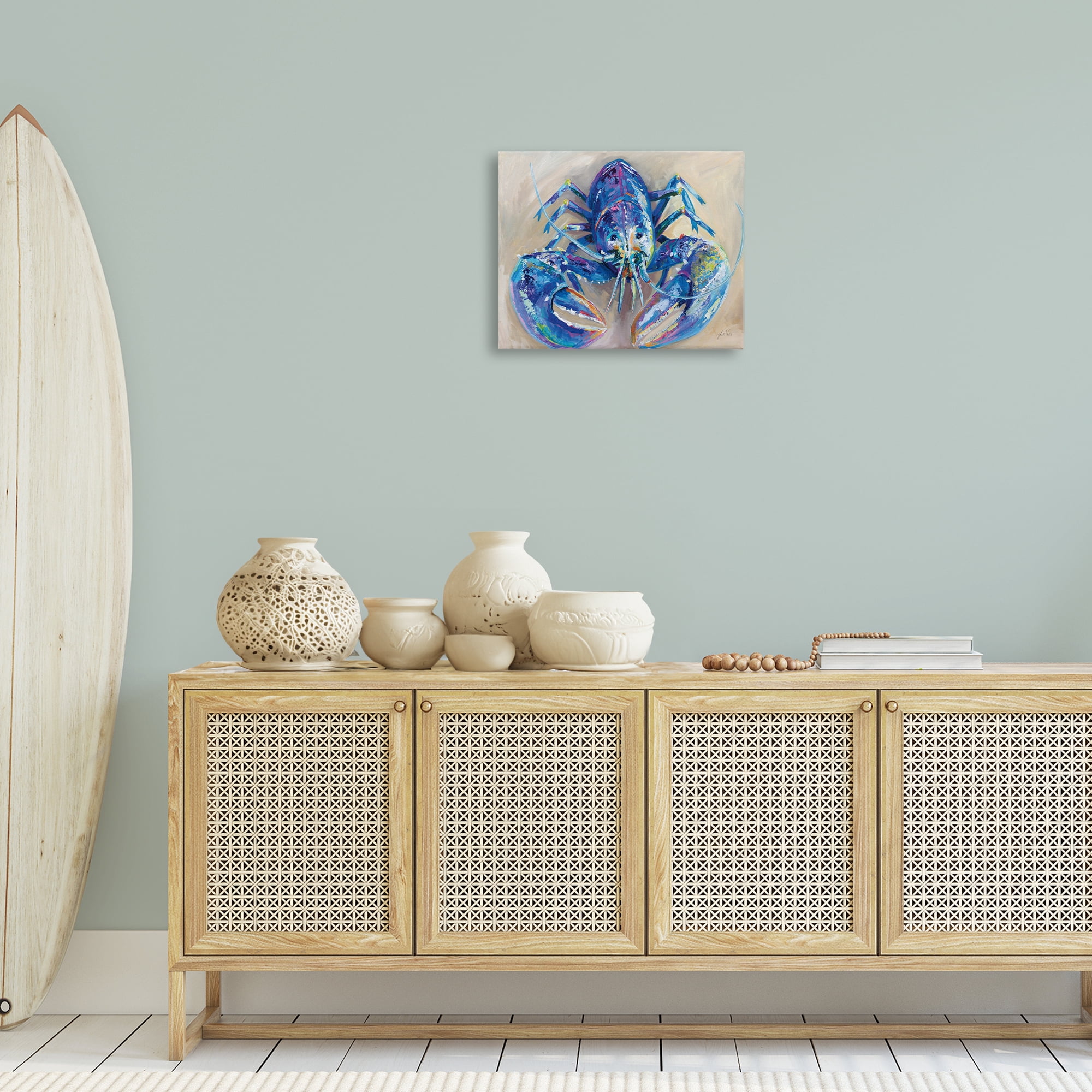 Stupell Industries Blue Lobster Impression Animals Painting Wrapped Canvas Art Print Wall Art, 20 x 16