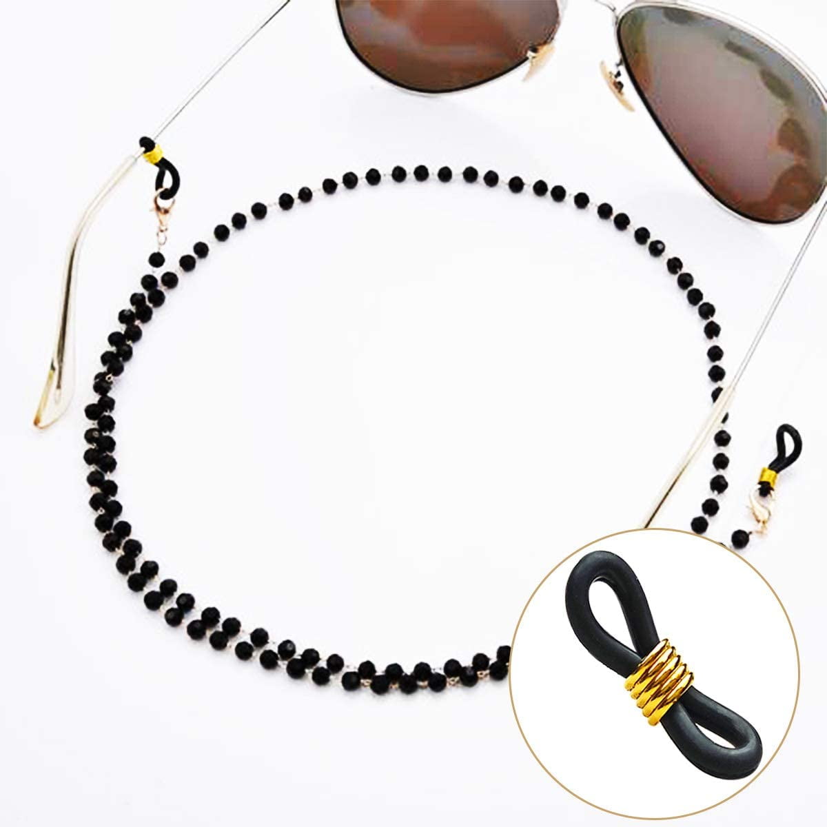40 Pieces Eyeglass Chain Ends Adjustable Rubber Spectacle End Connectors  for Eye Glasses Holder Necklace Chain (Black and Gold) 