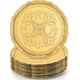 thumbnail image 1 of GFDYREE Set of 12 Plastic Gold Charger Plates, 13 Inch Decorative Golden Plate Charger for Dinner Plates, Embossed Vintage Reusable Charger Plate for Home, Party, Wedding, 1 of 7