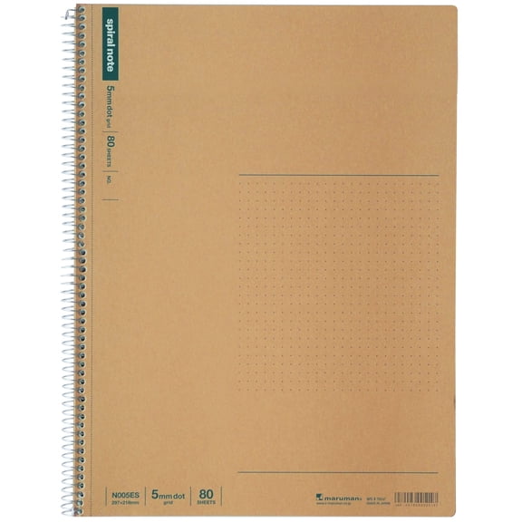 Maruman SPIRAL NOTE BASIC 8.58 x 11.69 inches (A4) after detached, 5mm dot grid, 80 Sheets (N005ES),White
