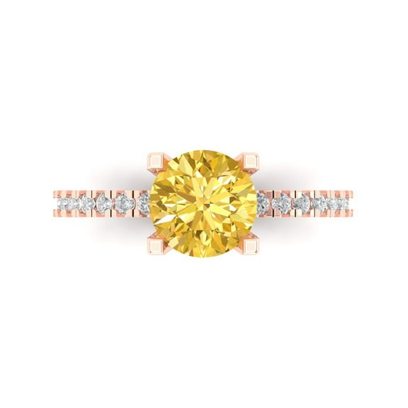 Solitaire with Accents Engagement Ring for Women - 1.71ct Simulated Yellow Diamond in 18K Rose Gold Promise Ring
