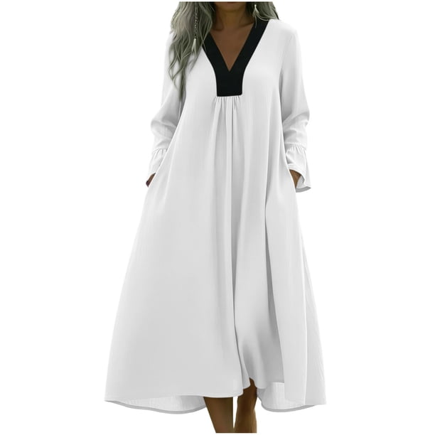 Vestido de Verano Casual de las Mujeres sin Mangas Gradual Vestido Largo con Cuello en V, Maxi Suelto Fluido para la Playa Y el Uso de Vacaciones