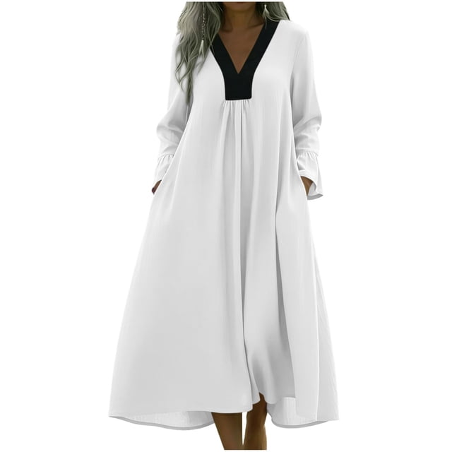 Vestido de Verano Casual de las Mujeres sin Mangas Gradual Vestido Largo con Cuello en V, Maxi Suelto Fluido para la Playa Y el Uso de Vacaciones